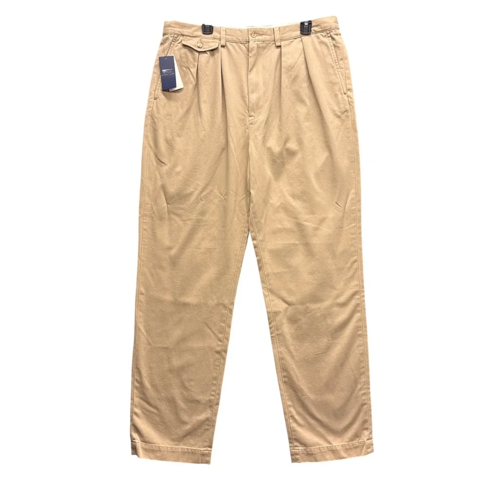 Polo Ralph Lauren Whitman Chino Khaki Pleated Relaxed Fit Mens Pants 36x32 NEW